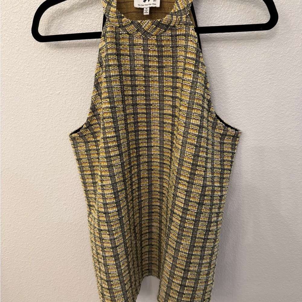 Who What Wear Yellow and Black Tweed Top